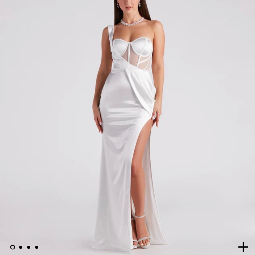 Windsor Formal One Shoulder Corset Dress (White) (Large) - Picture 3 of 4